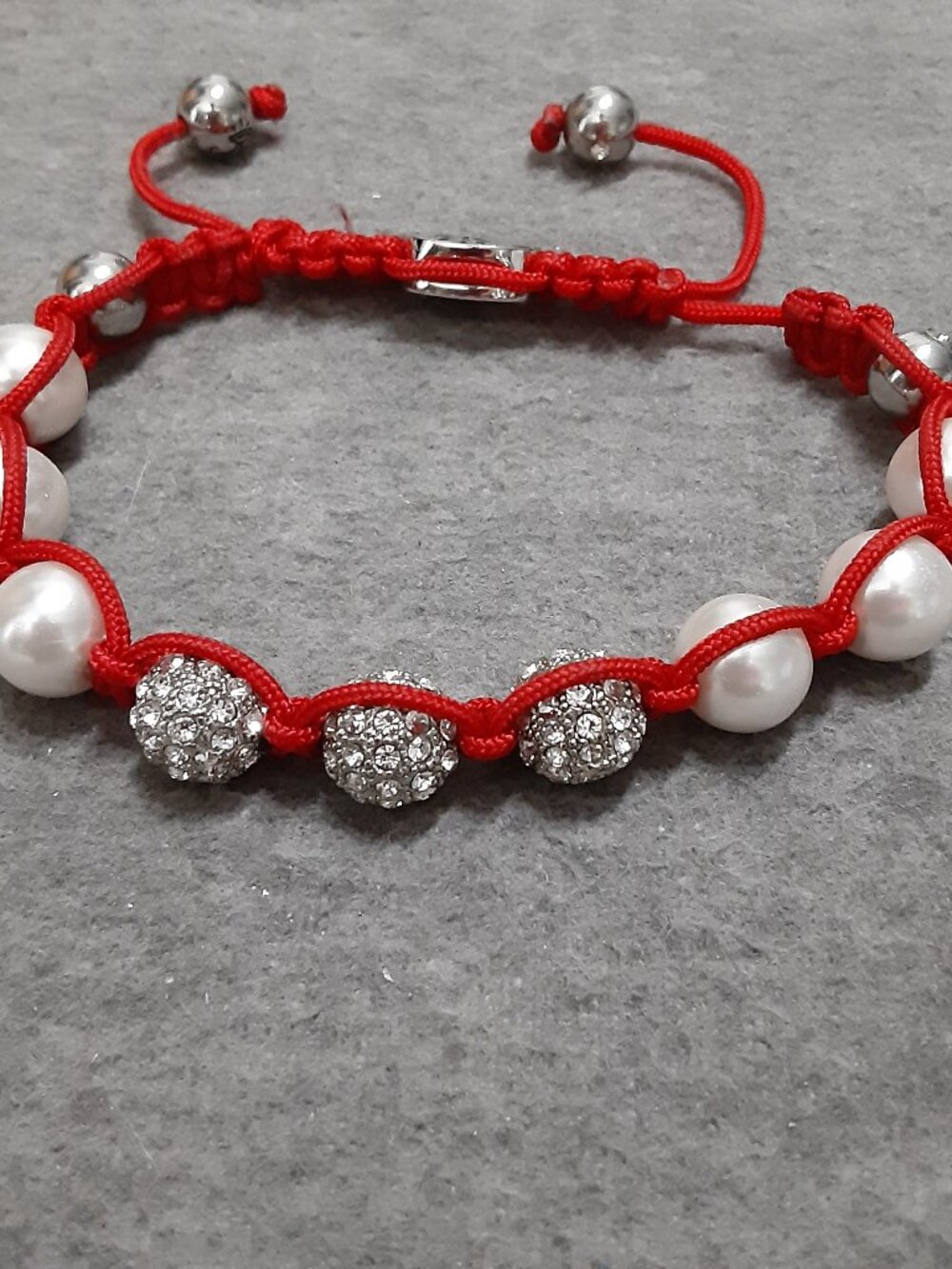 Unbranded Bracelet Adjustable Cordage Red Pearl and Silver Accents Stylish